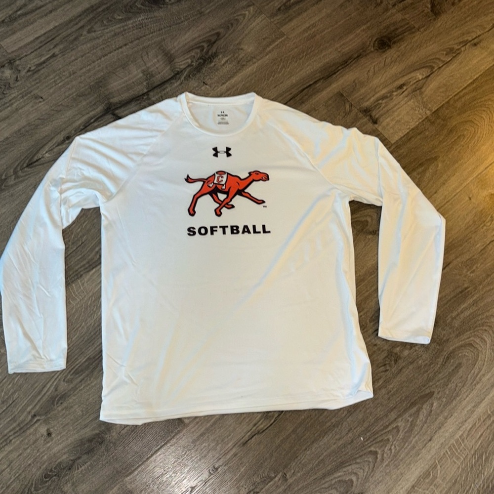White Long Sleeve Campbell University Shirt.
